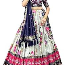Women's Dot & Ikkat Print With foil work Tussar Silk Lehenga Choli Set-image-43