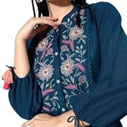 Women's Floral Embroidered Puff Sleeves A-Line Top| Tops for Women Western Jeans Formal Tops for Women-image-29