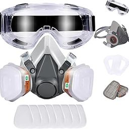 Amonanak Respirator Mask with Filters, Welding Respirator Paint Mask with Goggles Reusable Gas Mask Full Face Respirator-14