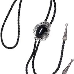 Vintage Large Oval Black Stone Handmade Neck Tie Bolo Ties Western Cowboy-image-97