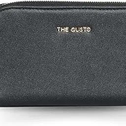 the gusto Premium Vegan Leather Wallets for Women with YKK Zipper | Coin Pocket with Button, 6 Card Slots, ID Holder, Phone Pocket, External Zip Pocket | Purse for Women with Grained Texture (Black)-picture-42
