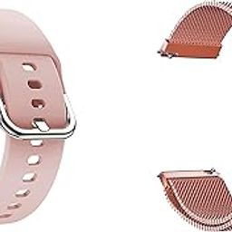 ACM Pack of 2 Watch Strap Silicone & Magnetic Belt 22mm compatible with Garmin Venu 2 Smartwatch Sports Hook with Metal Chain Band (Creame Pink/Rose Gold Pink)-33