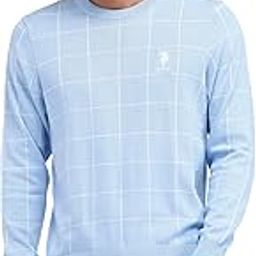 Mens Blue Checkered Crew Neck Long Sleeve Casual Cotton Regular Fit Sweater-image-75