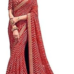 Women's Georgette Leheriya & Lace Border Saree-image-50