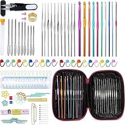 Tusmad 127 Pcs Crochet Kit for Beginners, Crochet Hook Set Aluminum Handle Crochet Needle Accessories with Storage Box Se, with Storage Case, Ergonomic Knitting Needles-picture-6