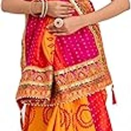 Women's Silk Bandhani Printed and Embroidery Lace Saree with Unstitched Blouse Piece-image-33