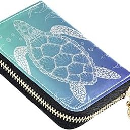 Ocean Elements Sea Turtle RFID Credit Card Wallet, Microfiber Leather Zipper Card Case Holder for Women-image-102