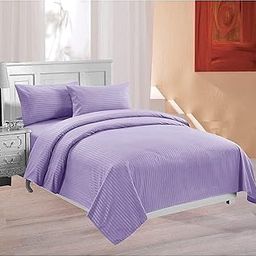 Anjali Overseas 400TC Microfiber Satin Stripe Cotton AC Comforter Set King Size Double Bed with 1 Flat bedsheet-90x100 inch and Two Pillow Covers II 4 pc Bedding Set for Home|Hotels| (Purple)-29
