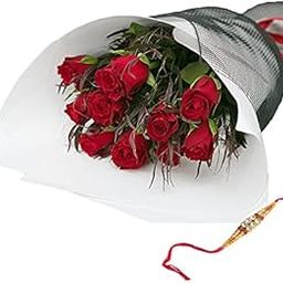 Floral Fantasy® Original Real Fresh Flower Bouquet For Rakhi Gift (Bunch Of 10 Red Roses with one Rakhi)-image-79