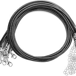 TIESOME Leather Cord Necklace, 10Pcs Waterproof Braided Leather String Chain Necklace Black Woven DIY Rope Chain with Lobster Claw Clasp for Women and Men (2.0mm,45cm)-image-59