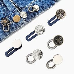 6 Pcs Extender Button Set, Adjustable Elastic Waist Extender Buttons, Invisible Collar Neck Extenders, No Sew Metal Collar Button Pregnancy Pant Extenders Elastic Spring Buttons for Jeans-21