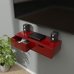 ETIQUETTE ART Floating TV Shelf Wall Mounted Media Console, Router DVD Shelves, for PS4/Cable Box/DVD Players/Game Console Streaming Media Equipment with 2 Drawer (Red)-image-24