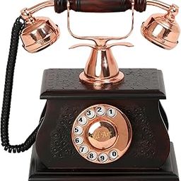 Vintage Collection Royal Brass and Wooden Carving Decorative Showpiece Telephone (Non Working) Decor Telephone only for showpeace-18
