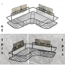 1PCS Packing Wall Mounted Self-Adhesive Bathroom Corner Shelf/Kitchen Rack & Holder - Bathroom Accessories (Material-GI Metal, Powder Coated Finish, Black, Pack|Type -254 for Home and Kitchen-image-86
