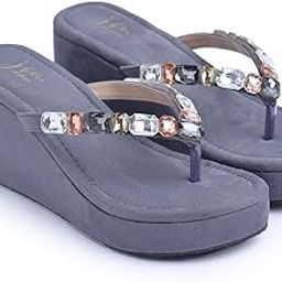 Women's Rhinestone Sandals High | Low Platform T-Strap Jewel Sandals High Wedge Flip Flops Sandal Summer Beach Sandal-image-18