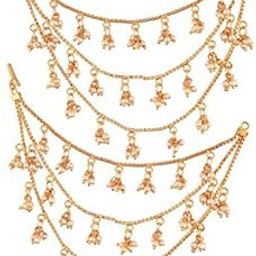 Gold Plated Traditional Pearl Layered Hair Chain/Earchain Accessories with Hook for Women Girls-image-48