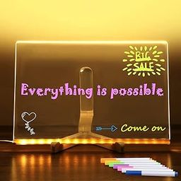 SKYTONE Acrylic Dry Erase Board with Light up Dry Erase Board with Stand as a Glow Memo LED Letter Message Board Note Glass with 12 Pen for Office School Home Stand for Desk (15 X 15 cm)-image-54