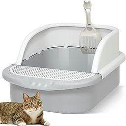 REHTRAD Cat Litter Box with Scoop, Cat Litter Tray Suitable for Kittens,Cat,Rabbit,Pet(Suitable for Pets Under 15kg) (Gray)-picture-19