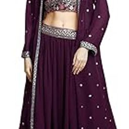 womens' Star Georgette Skirt And Choli With Long Shrug With Embroidery Work Set(M-2501 Maroon)-picture-55