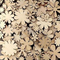 Haoser 100 Pcs Small Wooden Flower & Daisy Craft Shapes – Unfinished Plywood Cutouts for DIY Crafts, Painting, Card Making, Home Decor, Scrapbooking Projects, 2 to 4 cm-image-8
