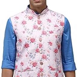 SHOWOFF Men's Printed Pink Ethnic Nehru Jackets-B-523_Pink-image-1