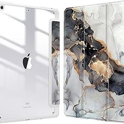 SwooK Case with [Pencil Holder] Smart Cover with Transparent Back (Soft Edge) for iPad 10.2 inch iPad 9th 8th 7th Generation 10.2" iPads 2021 2020 2019 Launched - Cloudy Marble-image-27