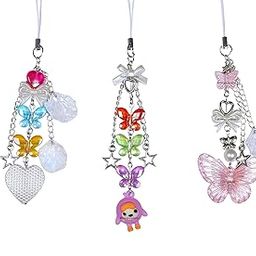 Phone Charm Girls Kawaii Bag Charm Cell Phone Strap Lanyard Acrylic Metal Chain Bag Gift for Girls 4 Pcs Charms Y2K Accessories-19
