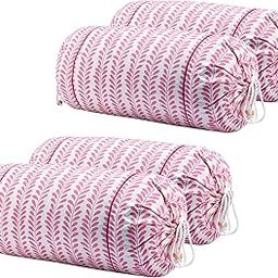 Kube Industries Bolster Cover Set of 4 Cotton with Drawstring Closure | Masand Cover for Living Room and Home Decor | Diwan and Bedside Round Pillowcases | Leaf - Pink-image-3