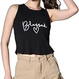 Crop Tops for Women || Ribbed Solid Chest Printed Crop Top for Girls || Text & Hart Print with Round Neck & Sleeveless Crop Top for Women || Tank Top.-image-21
