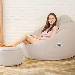 LEXAVI Brand® - XXXXXXL Jumbo Bean Bag Chair with Footrest Premium Imported Soft Faux Leather, Extra Comfortable and Big Size to Other Bean Bags Without Beans (Cover Only) I Color- (6XL-Cream)-picture-16