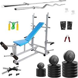 Saporigo Home Gym Combo – [Classic Rubber / TriGrip] Weight Plates + Multipurpose Bench | Rods + Dumbbells + Accessories (Classic Rubber + 8in1 Bench - Silver, Double Support, 80, Kilogram(s))-picture-16