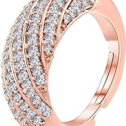 Valentines Special Rose Gold Plated Elegant CZ American Diamond Sparkling Adjustable Finger Ring For Women (FL190RG)-5