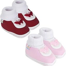 12 To 18 Months Baby Boys & Girls Pack of 2 Pair Cotton Butterfly Slip On Baby Booties-image-13