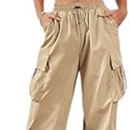 Women's & Girls' Solid Drawstring Waist Flap Pocket Side Parachute Cargo Pants-image-6
