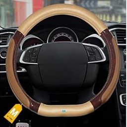 NIKAVI Luxury Steering Wheel Cover (Medium-D)(38cm) Beige-image-30