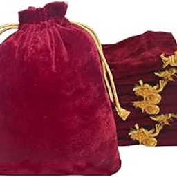 Set of 10 pcs Large Velvet potli Bags for Return Gifts for ladies Women | 9x12 inch Drawstring pouches for Wedding gift, Maroon Shagun Pouch Goody Bags, Batwa Bag Wallet Potli for Gifting by Dulhan-image-22