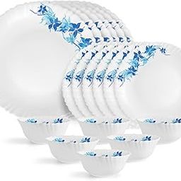 Cello Opalware Dazzle Series Blue Swirl Dinner Set, 18 Units | Opal Glass Dinner Set for 6 | Light-Weight, Daily Use Crockery Set for Dining | White Plate and Bowl Set-image-49