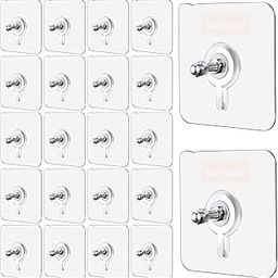 20 Pack Heavy Duty Self-Adhesive Screw Hooks as Strong Wall Hanging Solutions Without Drilling for Kitchen and Bathroom Accessories (Screw Hook Hanger, Trasparent)-17
