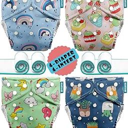 Advanso Leakage Proof cloth diapers for babies, high absorbent 4 reusable diaper 4 insert pad combo pack washable cloth diaper free size 5-18kg adjustable pocket cover P42-31