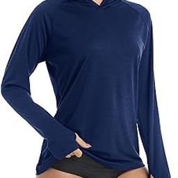 Women's Long Sleeve UPF 50+ Performance Shirts Sun Protection Shirt with Hood for Hiking,Camping,Fishing,Running, Dark Blue, Medium-image-53