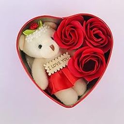 Heart-Shaped Red Box With Teddy And Roses Valentine Day Best Love Gift For Girlfriend Heart Shape And Red Rose Soap Flower Petals With Box & Soft Teddy Bear-image-29
