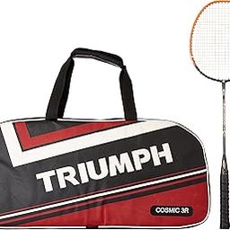 Triumph Ray-4000 One Piece Light Weight Strung Badminton Racket With Cosmic-3R Single Compartment Badminton Bag Black/Red-image-43