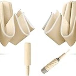 3 Fold Umbrella for Rain with Reflective Strip Compact Travel Auto One-Touch Open Close Reinforced 10 Dual Ribs Sun Protection 99 UV Windproof Men Women Khaki 2PCS-30
