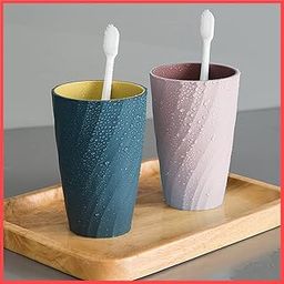 Wolpin Toothbrush Holder Cup (Set of 2 Pcs) Plastic Stand for Toothpaste, Comb, Brush, Cream, Lotion Kids Bathroom Cup Waterproof, Pink & Blue-8
