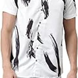 Men's Regular White Printed Pajama Set, Short Sleeves Button Front Night Suit, Relaxed Fit Co-Ords with Chinese Collar & Elastic Waist Pajamas, Stylish & Comfortable Sleepwear - S-picture-6