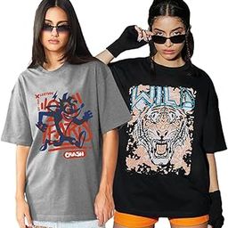 leotude Women's Cotton Round Neck Oversized Half Sleeve T-Shirt Combo (Pack of 2)-picture-19