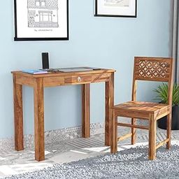 Aaditya Saini Solid Wood Writing Desk with Drawer Sheesham Wood Study Table Workstation Natural Brown-28