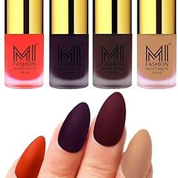 MI FASHION Velvet Matte Nail Polish Sets Long-Lasting & Waterproof 9.9ml Unique Color Orange, Dark Purple, Wine, Nude (Pack Of-4)-image-15