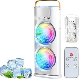 Drumstone (17 Years Warranty Double Ended Spray Fan, Cold Air, 2025 New 3 Gears USB Rechargeable fan with LED Light Cooler, Touch & Remote Control, 280ml Water Tank, Ice Filling Fan - White-3