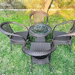 TERRALUXE Designer 4 Chair 1 Table for Garden|| Balcony|| Terrace|| Coffee|| Patio ||Wicker Seating Chair and Table Set Outdoor Furniture (D-8 Brown with 4 Chair and 1 Table)-image-48